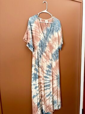 Knox Rose Tie Dye Maxi Dress Size Medium Boho Flowy V Neck Short Sleeve